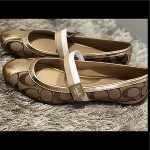 Coach gold and beige flats with Velcro
